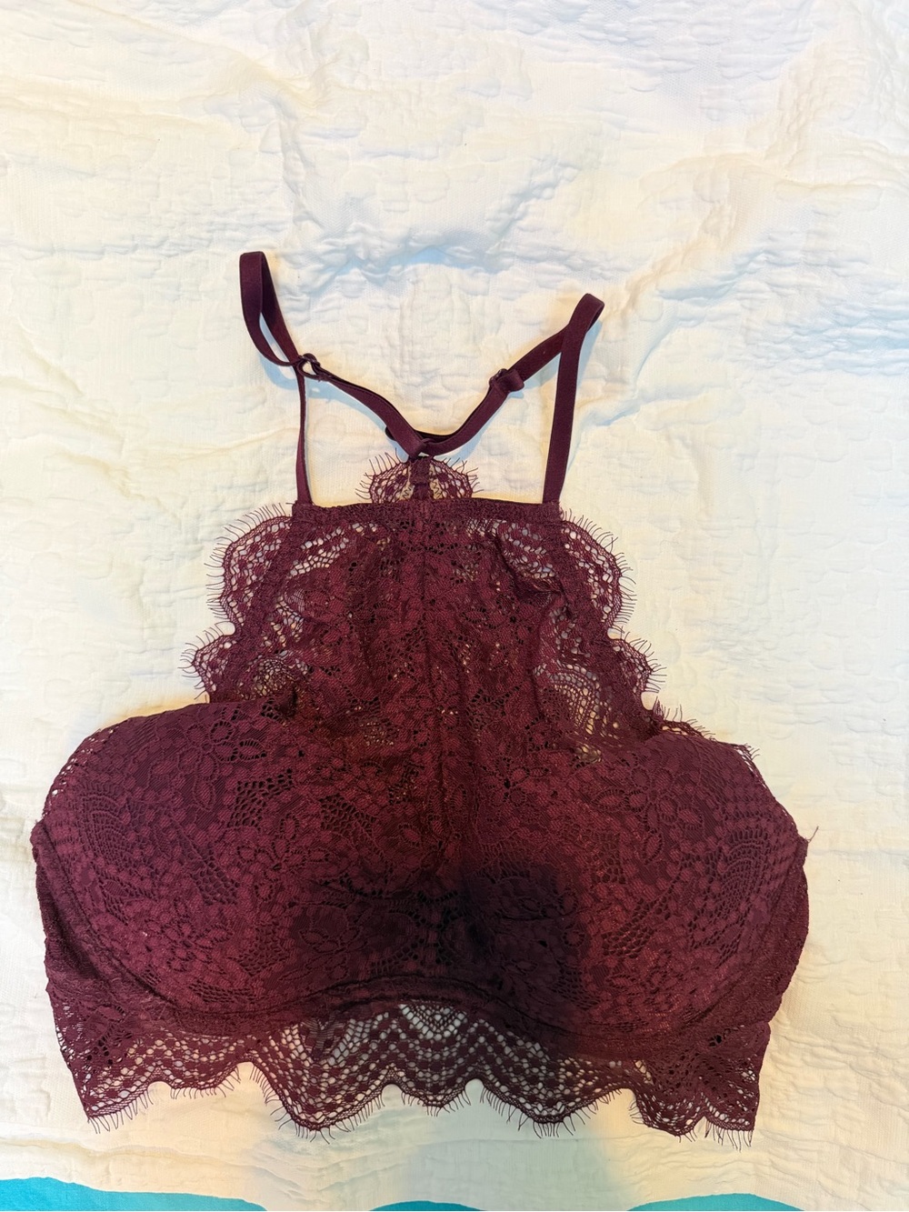 PINK Victoria's Secret Burgundy Lace High-Neck Bralette